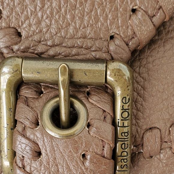 Isabella Fiore Brown Leather Bronze Studded Accents Clutch Handbag - Picture 4 of 7